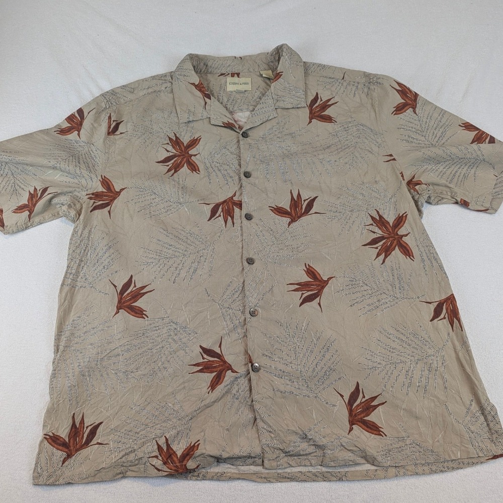 Joseph &‎ Feiss Mens Silk Tropical Leaf Print Short Sleeve Button Up Shirt XXL